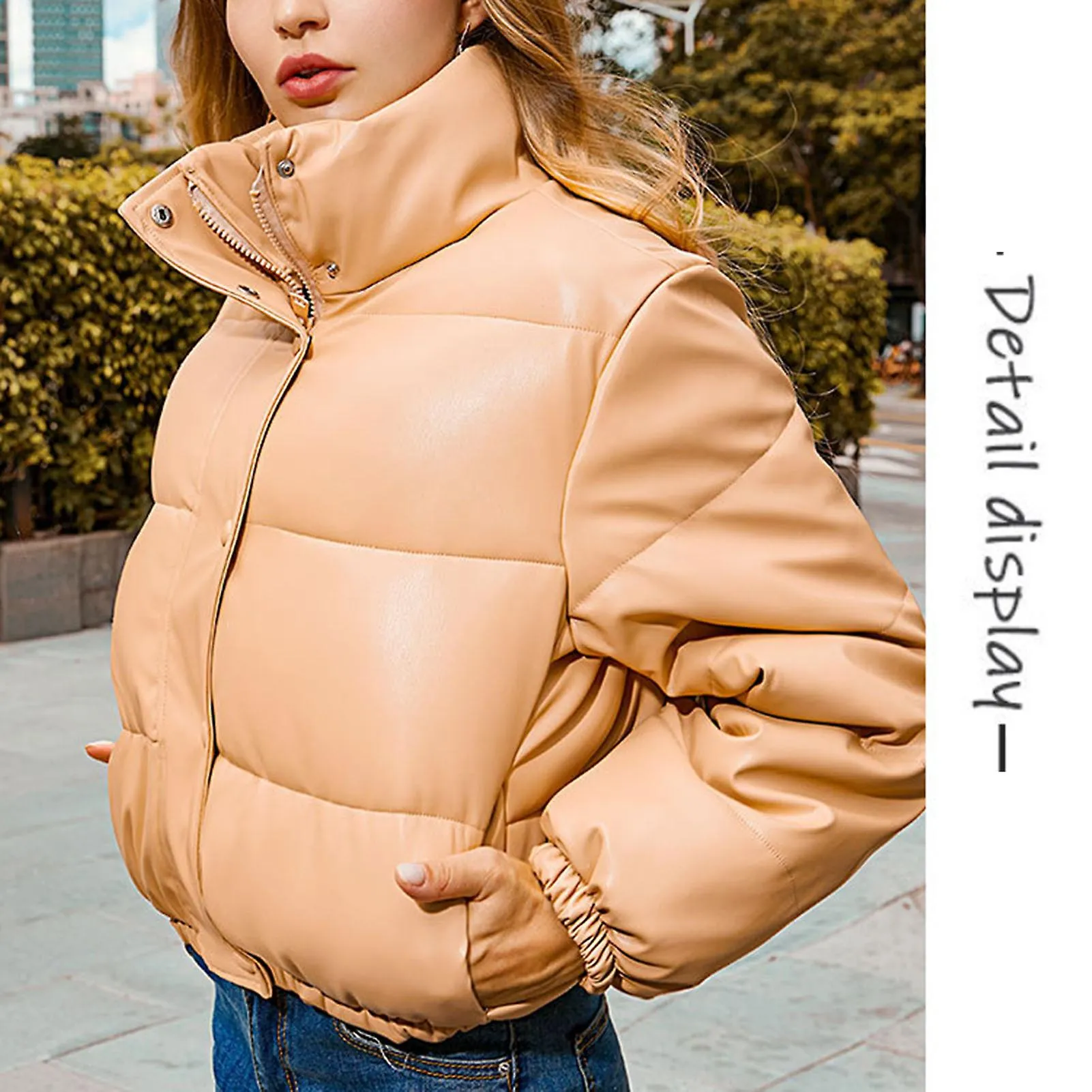 Abrigo de cuero Collar Cortavientos Otoño e Invierno Abrigo acolchado para mujeres
