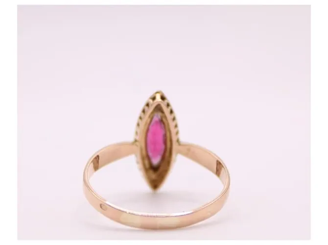 Autre Marque Anillo marquesa, Período de Napoleón III, perlas y granate oro rosa 750%O Blanco Roja Gold hardware 