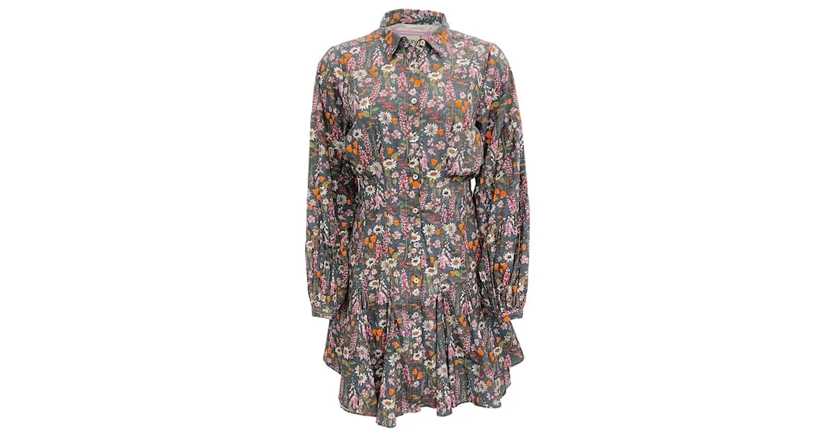 Autre Marque Vestido con botones en la parte delantera y diseño floral multicolor en azul marino de Chufy Rosa 