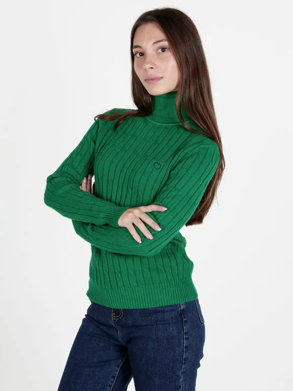 Baci & Abbracci Jersey de mujer de punto trenzado con cuello alto