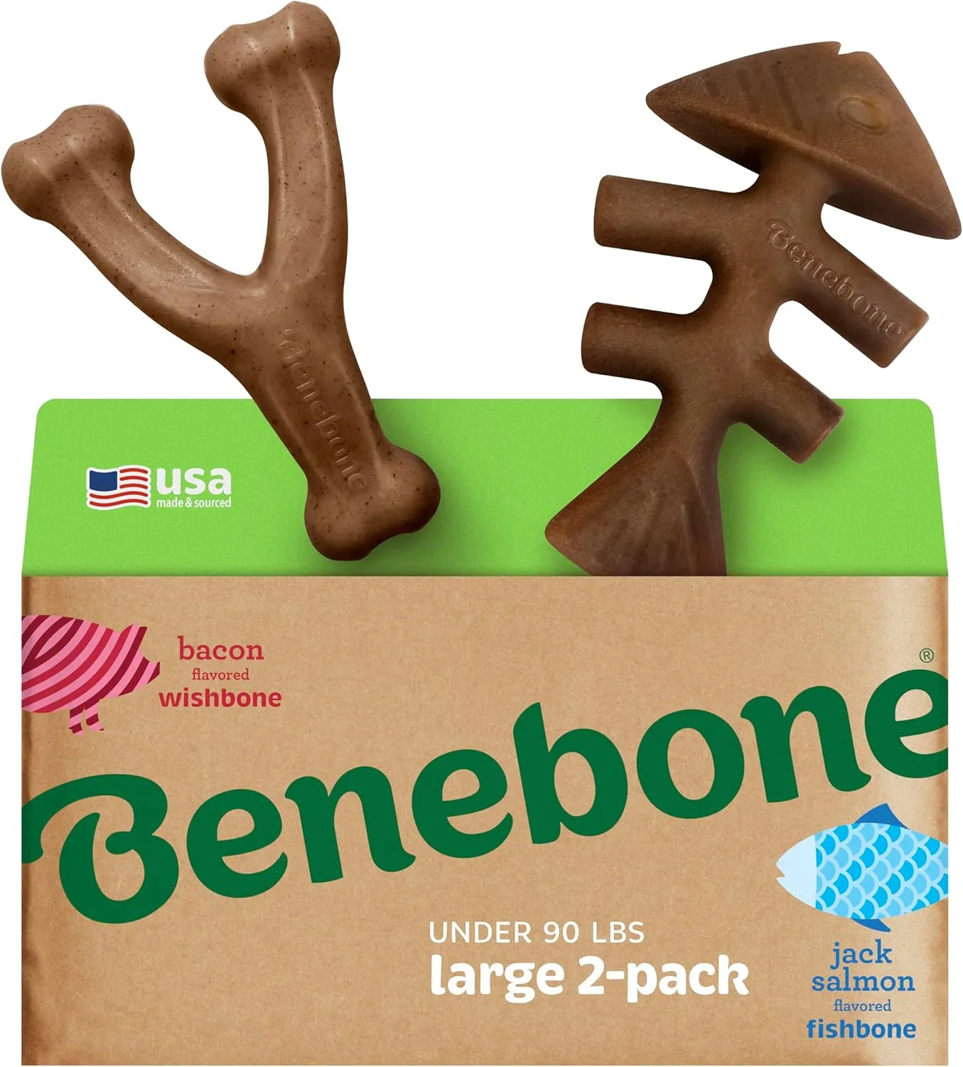 Benebone Paquete de 2 Juguetes masticables indestructibles de Espina de Pescado/Espina de Hueso de Hueso de Hueso de silbido par
