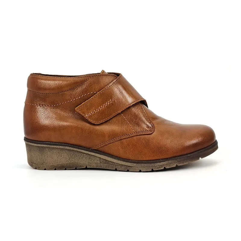Botines Cómodos Mujer Piel Cuña Velcro Plantilla Extraíble 70244 Cuero, de Tupié