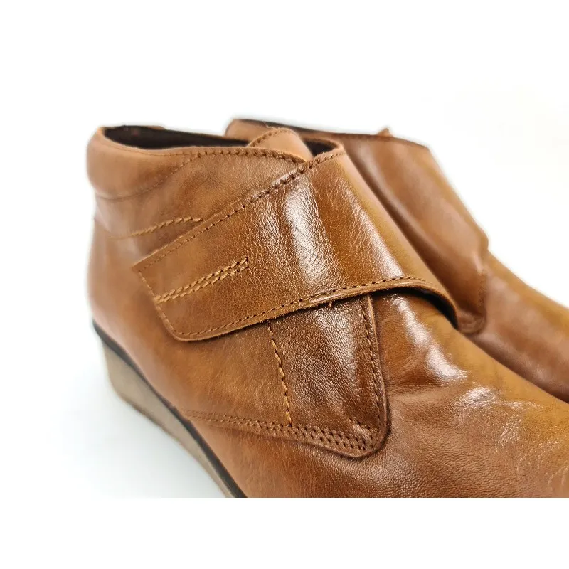 Botines Cómodos Mujer Piel Cuña Velcro Plantilla Extraíble 70244 Cuero, de Tupié