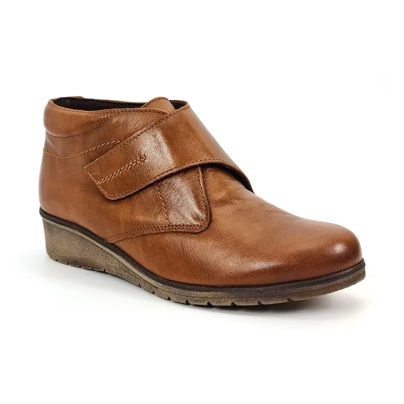 Botines Cómodos Mujer Piel Cuña Velcro Plantilla Extraíble 70244 Cuero, de Tupié