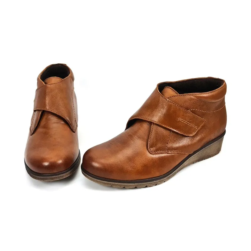 Botines Cómodos Mujer Piel Cuña Velcro Plantilla Extraíble 70244 Cuero, de Tupié