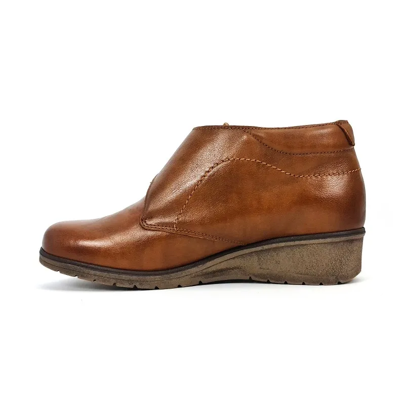 Botines Cómodos Mujer Piel Cuña Velcro Plantilla Extraíble 70244 Cuero, de Tupié