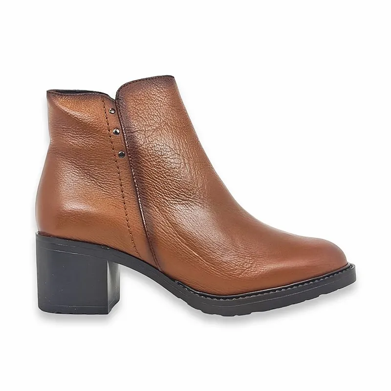 Botines Cómodos Tacón Medio Mujer Piel Blanda Cremallera 71140 Cuero, de Tupié