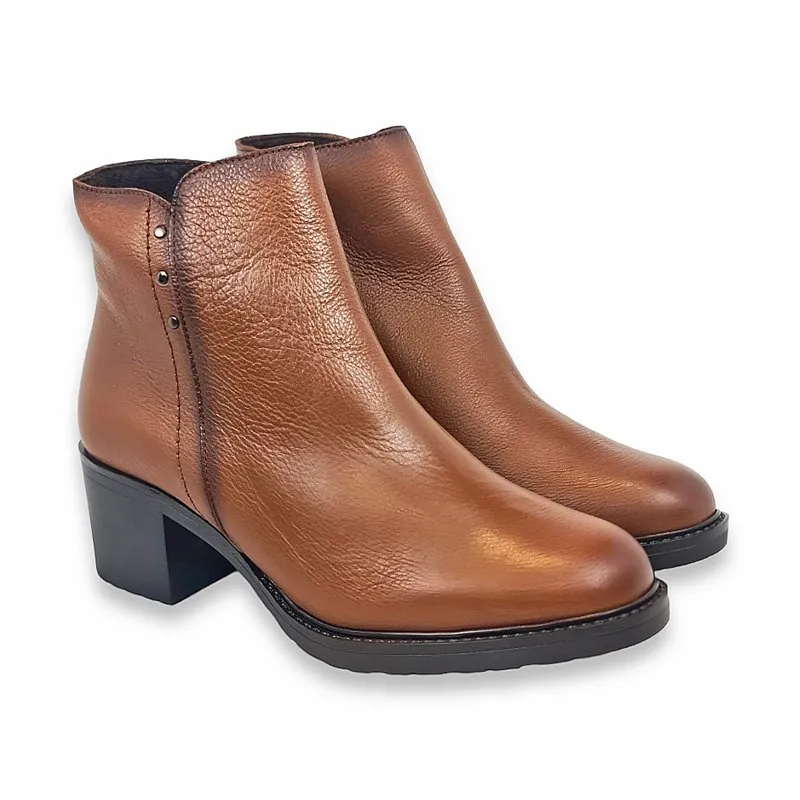 Botines Cómodos Tacón Medio Mujer Piel Blanda Cremallera 71140 Cuero, de Tupié