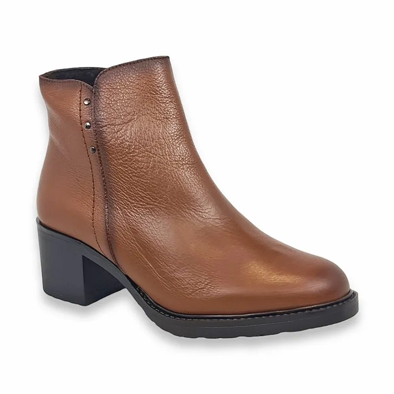 Botines Cómodos Tacón Medio Mujer Piel Blanda Cremallera 71140 Cuero, de Tupié