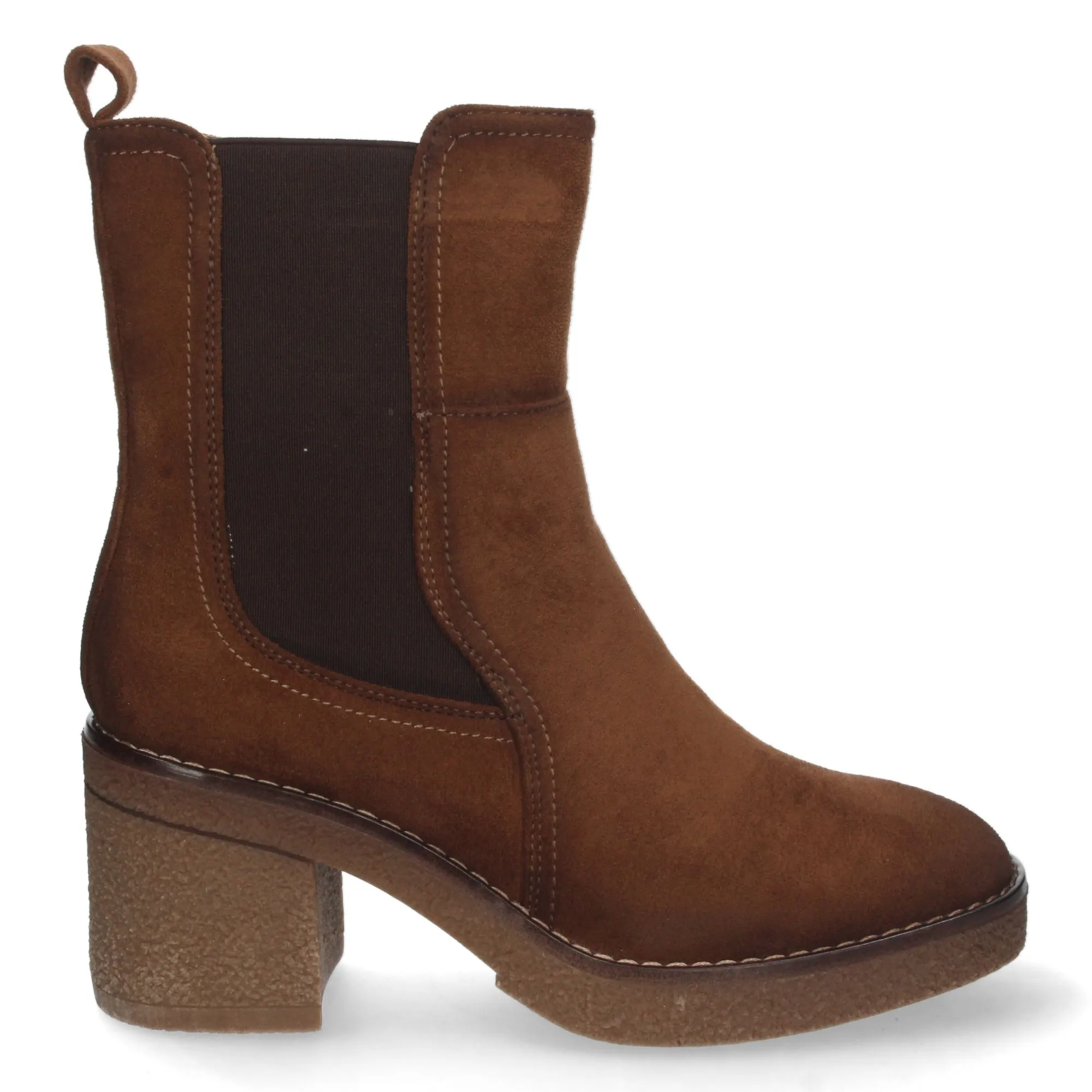 Botines de tacón medio cierre elástico mujer color cuero
