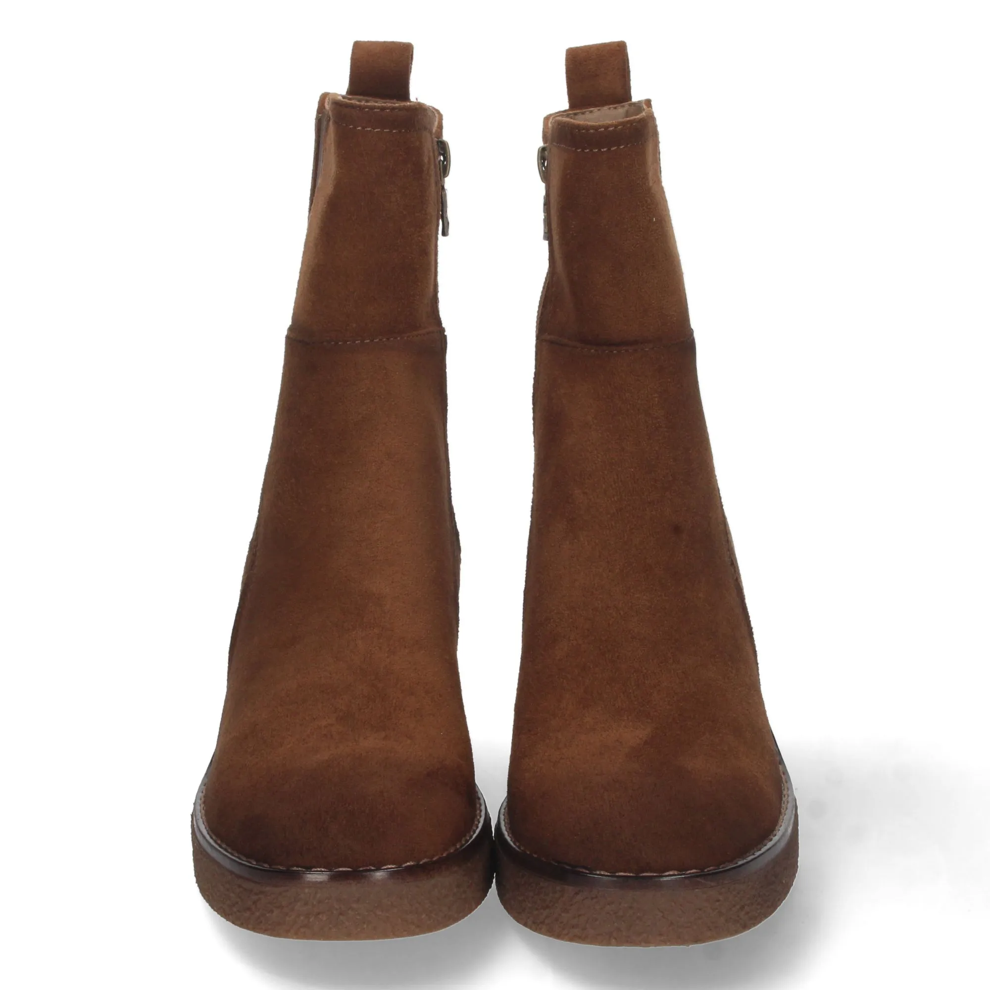Botines de tacón medio cierre elástico mujer color cuero