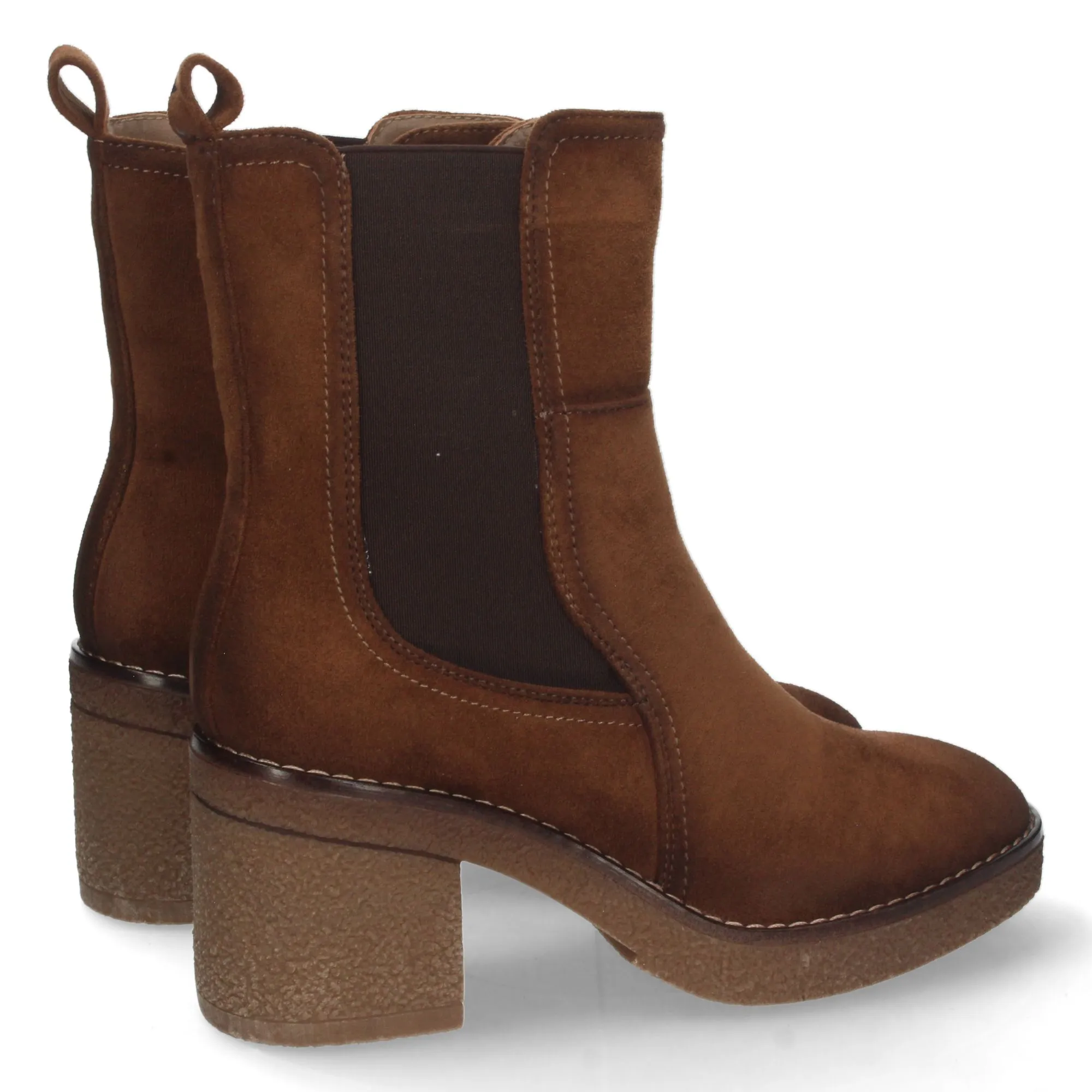 Botines de tacón medio cierre elástico mujer color cuero