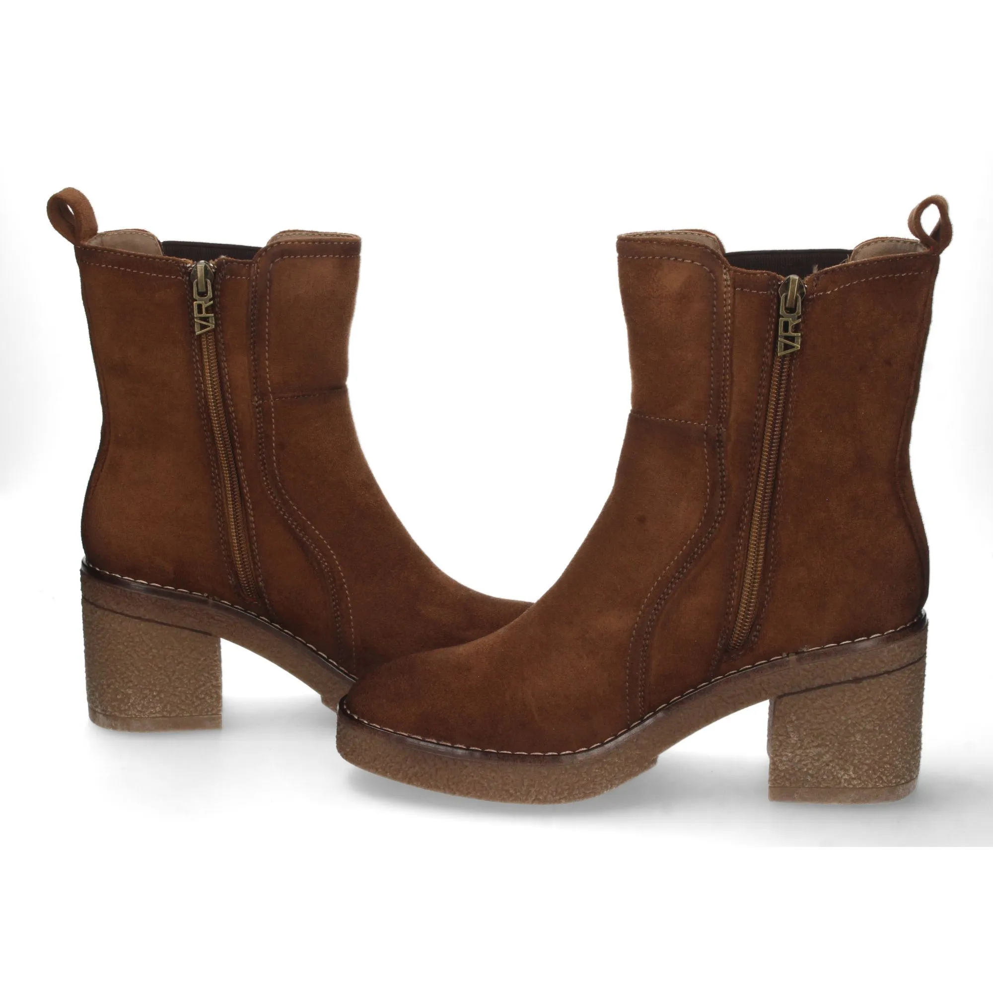 Botines de tacón medio cierre elástico mujer color cuero