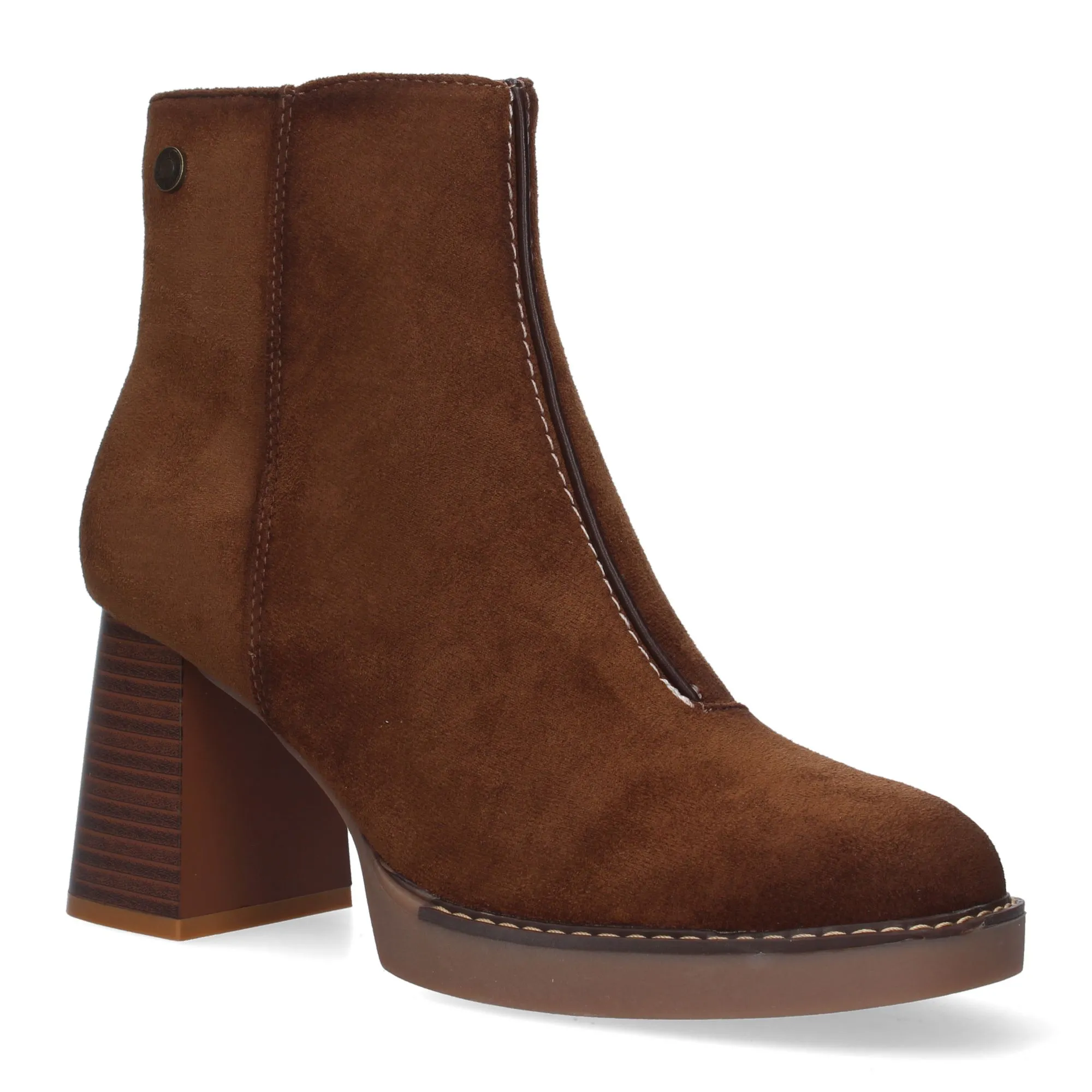 BOTINES DE TACóN MEDIO PUNTA REDONDA MUJER COLOR CUERO VR3559