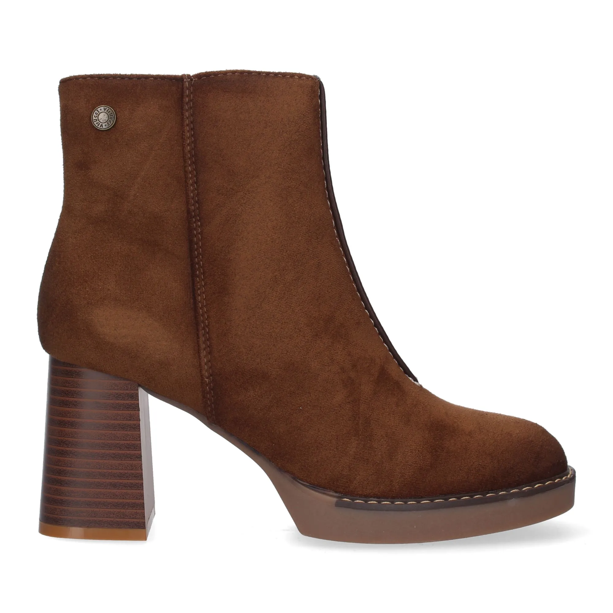BOTINES DE TACóN MEDIO PUNTA REDONDA MUJER COLOR CUERO VR3559