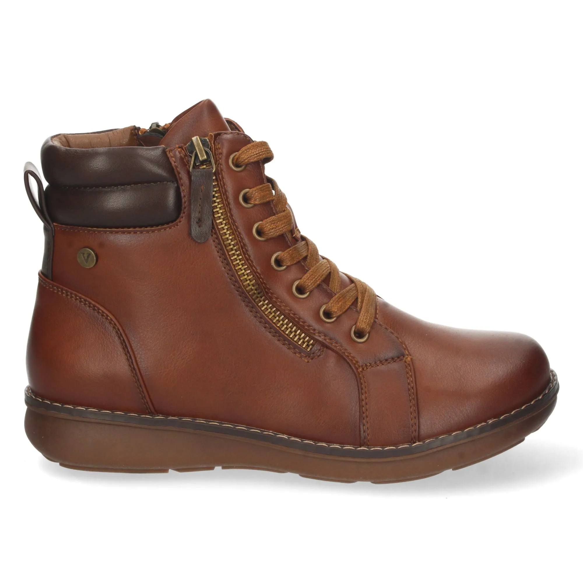 Botines planos de cremallera mujer color cuero