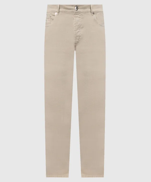 Brunello Cucinelli Beige pants with logo embroidery