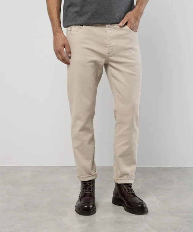 Brunello Cucinelli Beige pants with logo embroidery