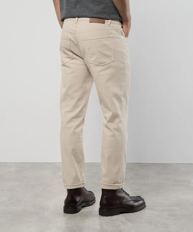 Brunello Cucinelli Beige pants with logo embroidery