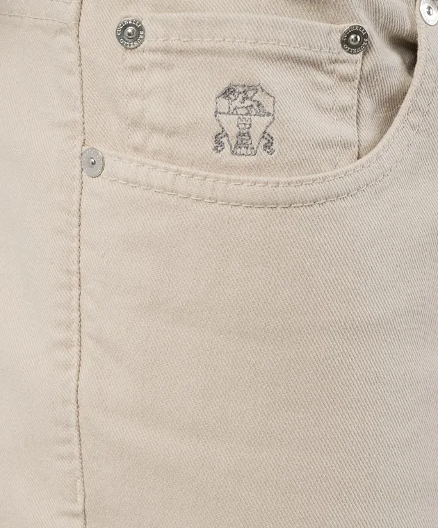 Brunello Cucinelli Beige pants with logo embroidery