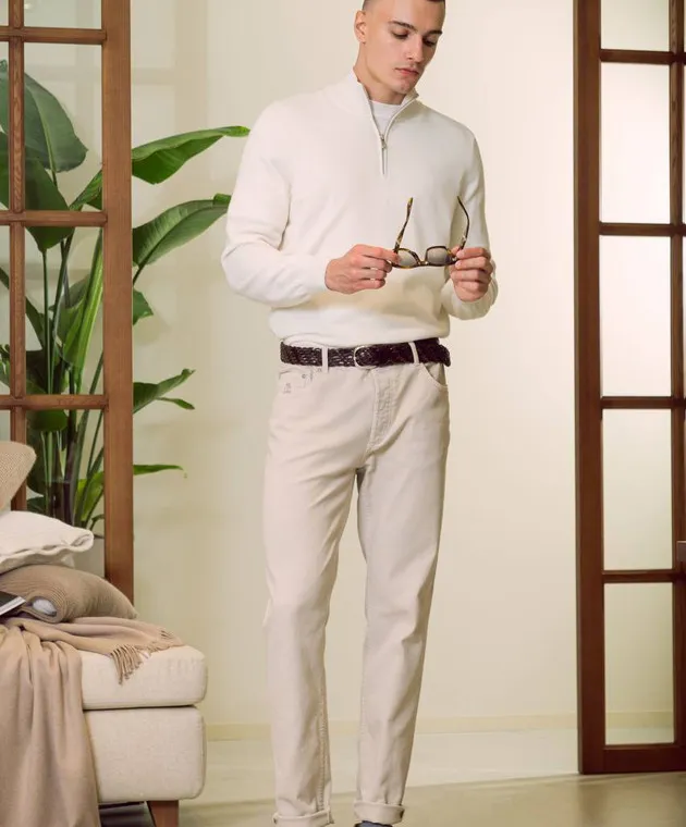 Brunello Cucinelli Beige pants with logo embroidery