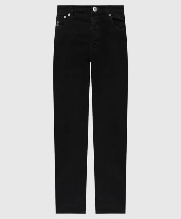 Brunello Cucinelli Black corduroy pants with logo patch