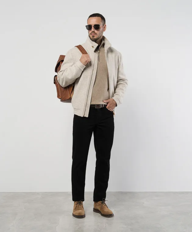 Brunello Cucinelli Black corduroy pants with logo patch