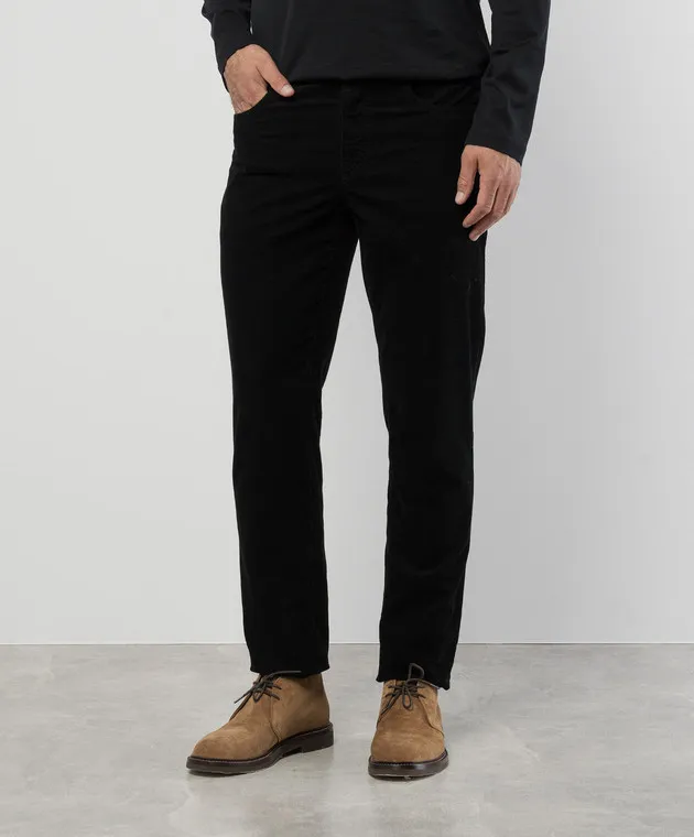 Brunello Cucinelli Black corduroy pants with logo patch