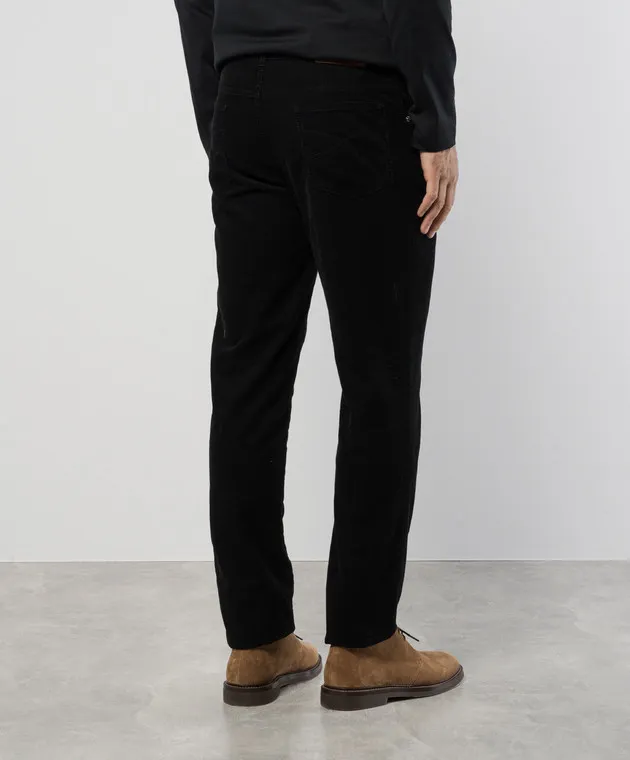 Brunello Cucinelli Black corduroy pants with logo patch