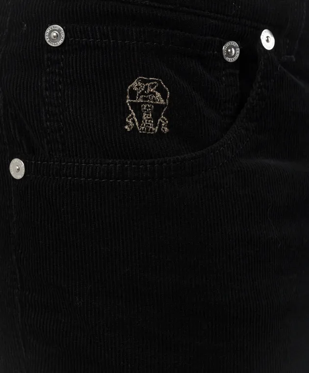 Brunello Cucinelli Black corduroy pants with logo patch