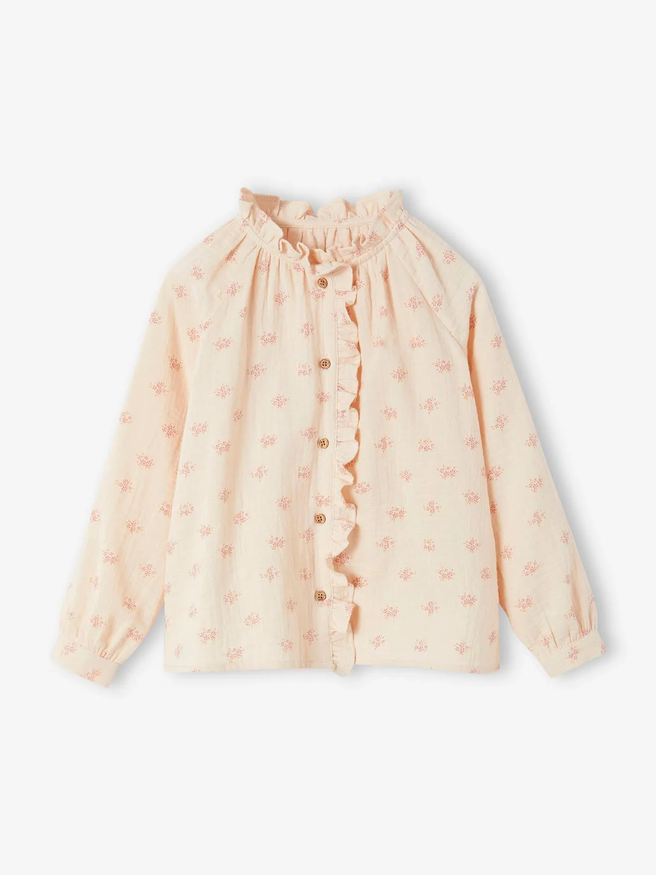 Camisa con volantes de gasa de algodón y estampado de flores para niña, personalizable
