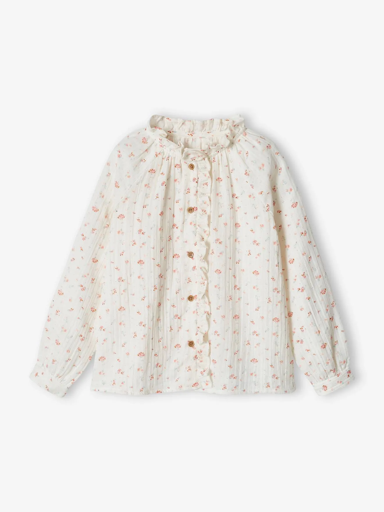 Camisa con volantes de gasa de algodón y estampado de flores para niña, personalizable