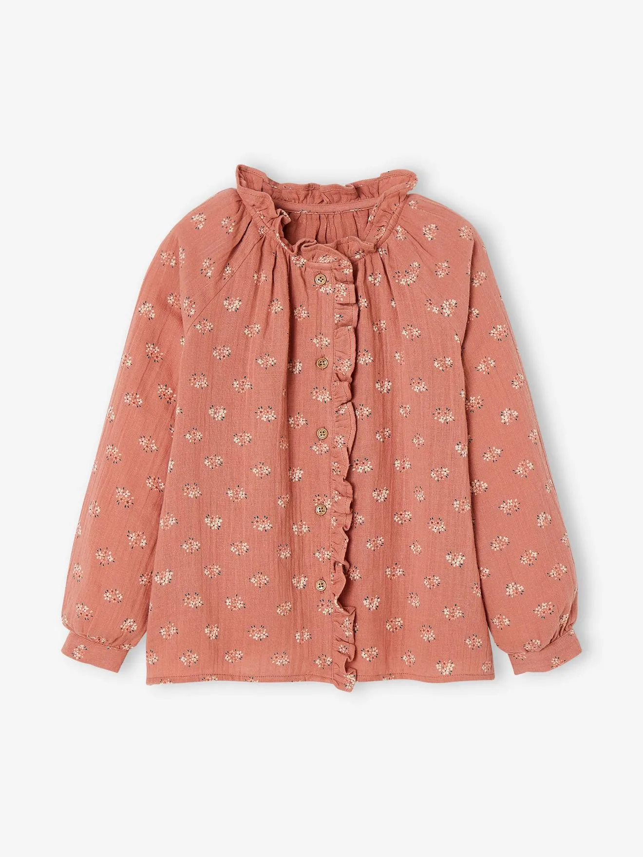 Camisa con volantes de gasa de algodón y estampado de flores para niña, personalizable