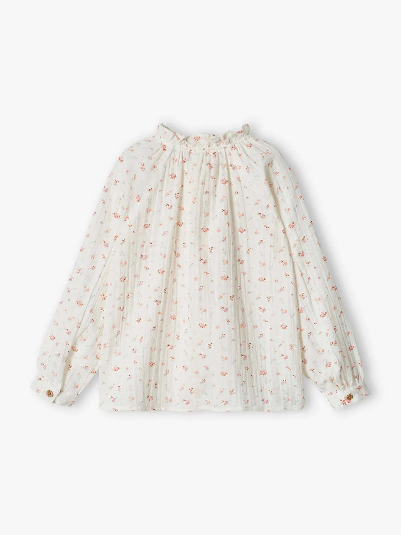 Camisa con volantes de gasa de algodón y estampado de flores para niña, personalizable