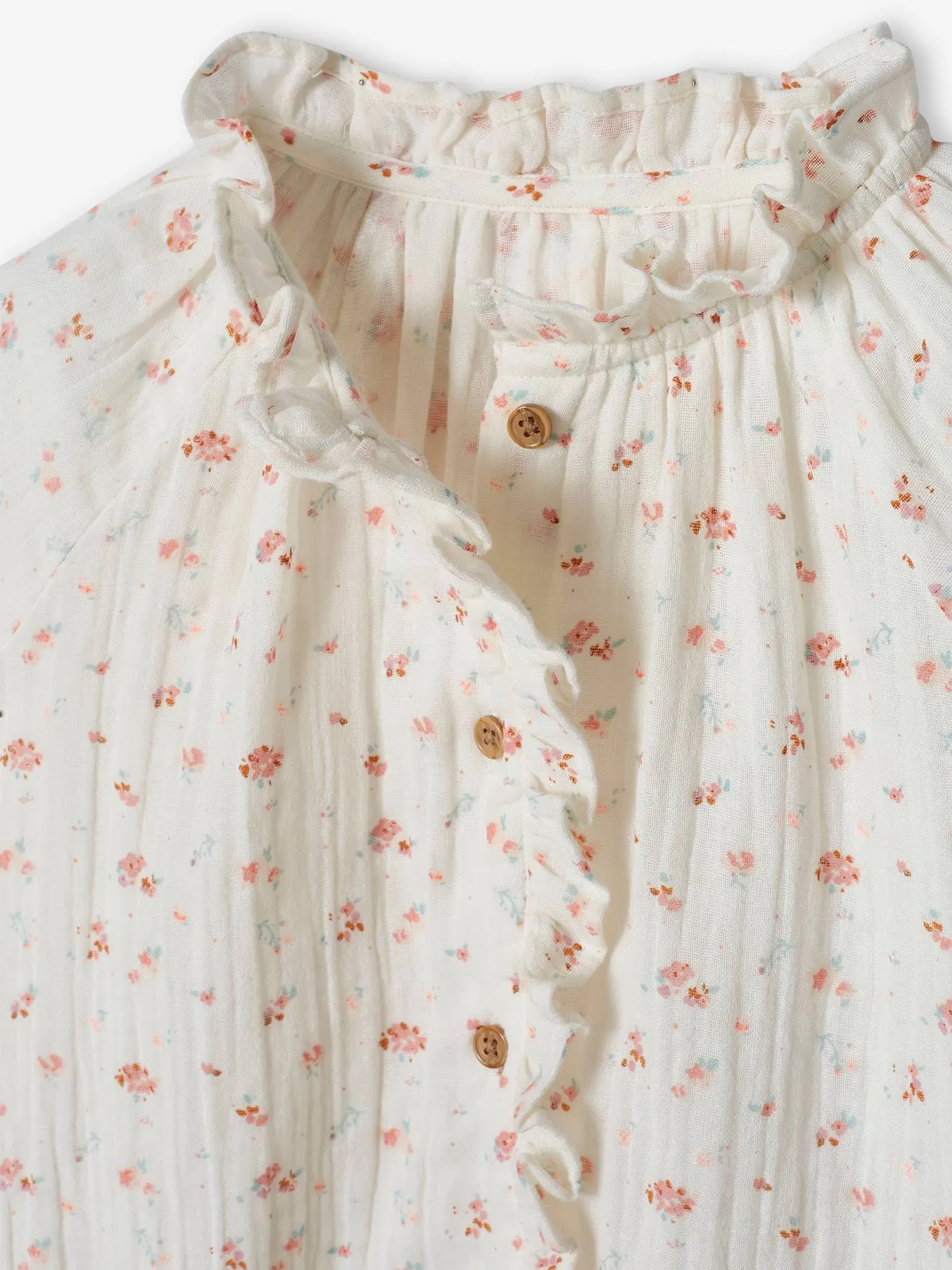 Camisa con volantes de gasa de algodón y estampado de flores para niña, personalizable
