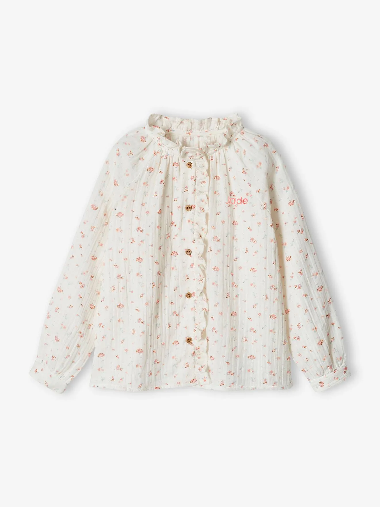 Camisa con volantes de gasa de algodón y estampado de flores para niña, personalizable