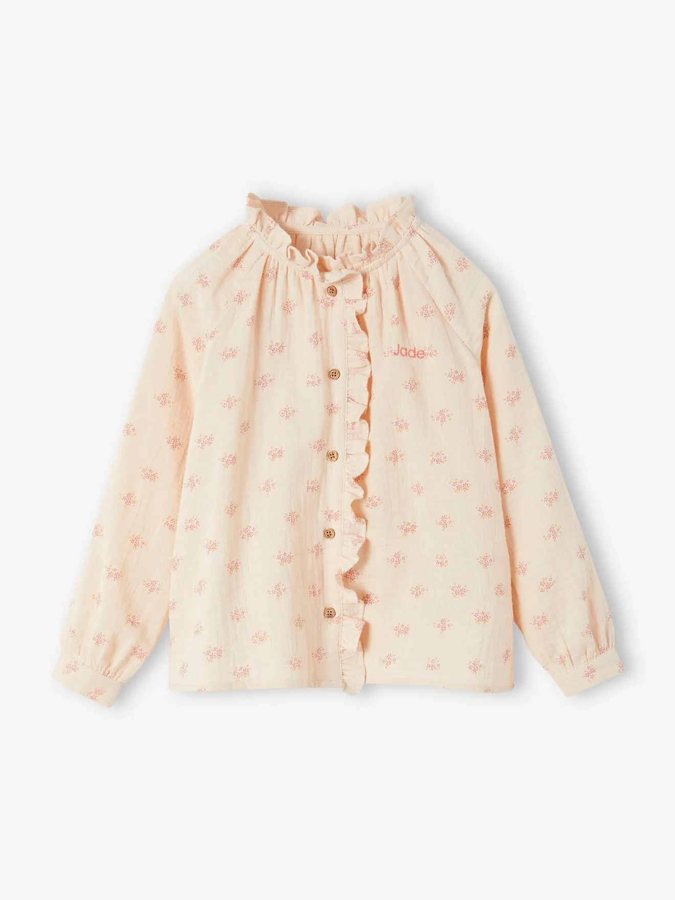 Camisa con volantes de gasa de algodón y estampado de flores para niña, personalizable
