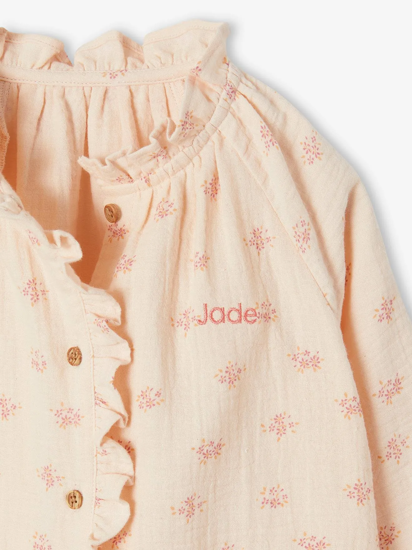 Camisa con volantes de gasa de algodón y estampado de flores para niña, personalizable