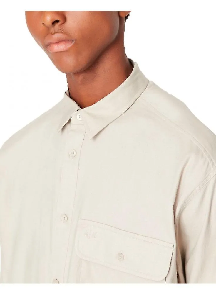 Camisa de sarga de algodón suave Armani Exchange para hombre Single Bre Stone