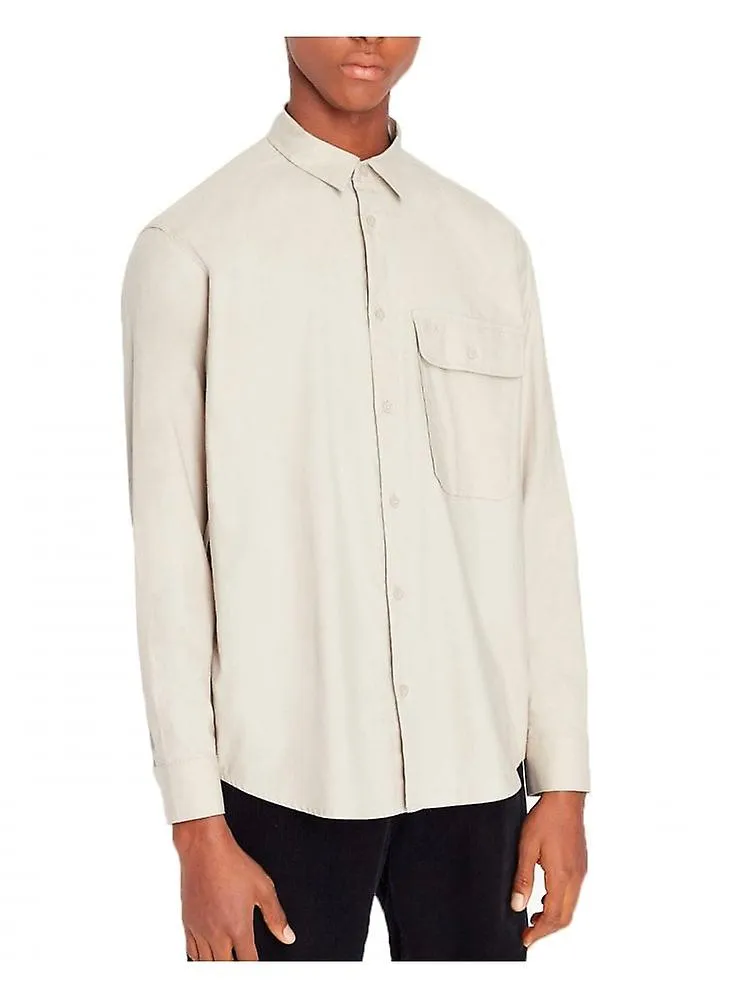 Camisa de sarga de algodón suave Armani Exchange para hombre Single Bre Stone