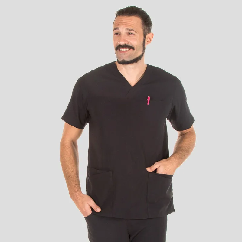 CAMISOLA PIJAMA DE HOMBRE HéCTOR TEJIDO ELASTIK NEGRO  GARY'S