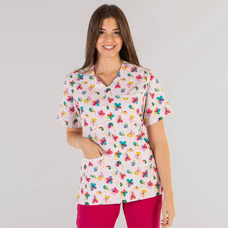 CAMISOLA SANITARIA ADA UNISEX ESTAMPADA FLOR ARCOíRIS  GARY'S