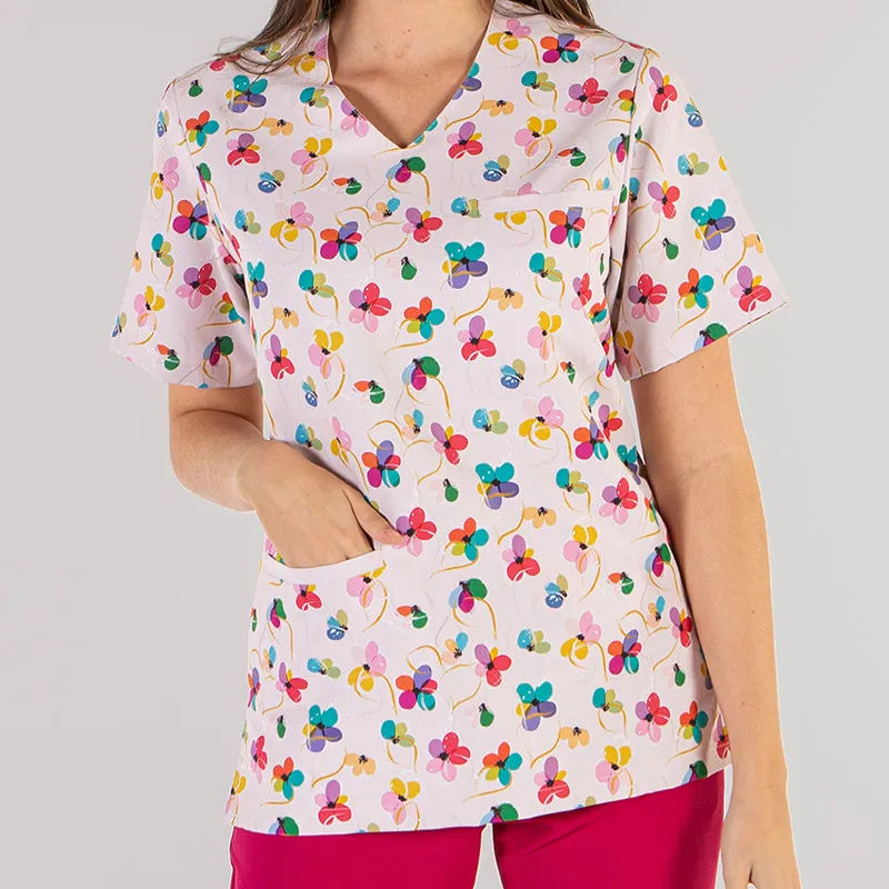 CAMISOLA SANITARIA ADA UNISEX ESTAMPADA FLOR ARCOíRIS  GARY'S