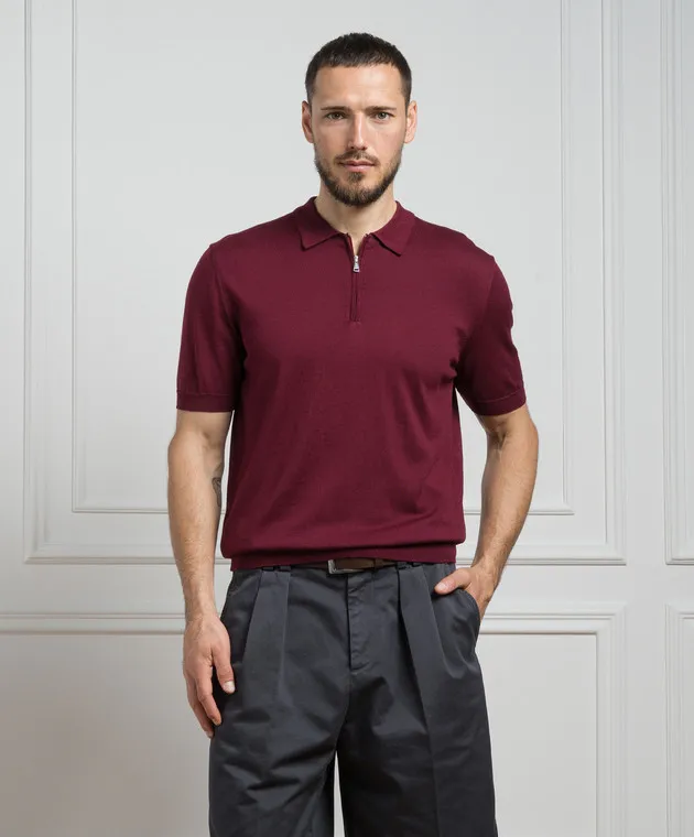 Cashmere&Whiskey Burgundy polo shirt with silk and cashmere
