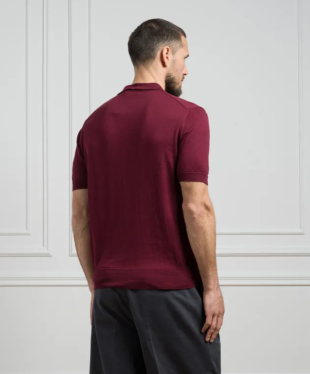Cashmere&Whiskey Burgundy polo shirt with silk and cashmere