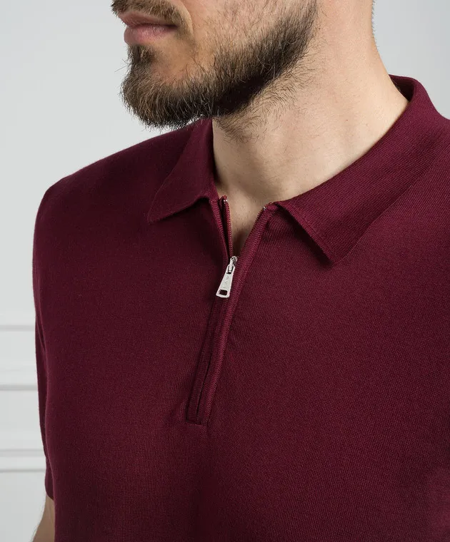 Cashmere&Whiskey Burgundy polo shirt with silk and cashmere