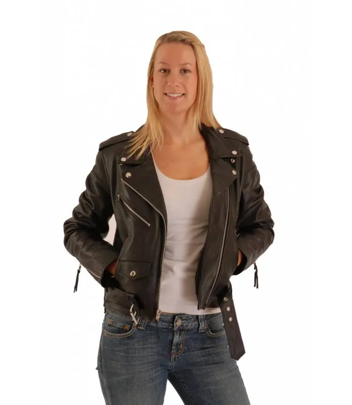 Chaqueta de CUERO mujer Brando Biker cruzada perfecto color negro OSX  113L