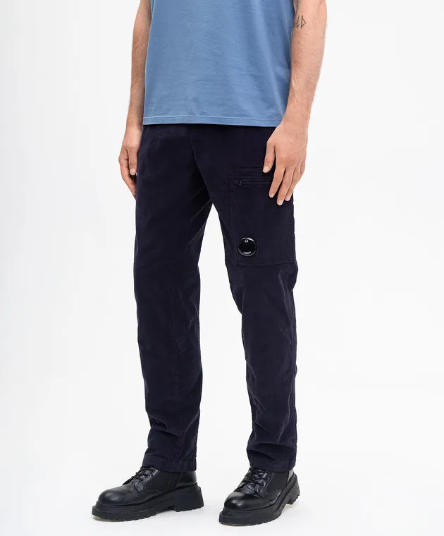 C.P. Company Blue corduroy cargo pants with logo