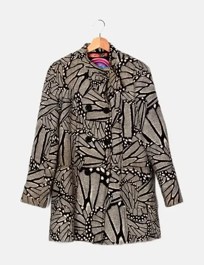 Desigual Abrigo negro bicolor estampado
