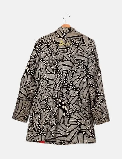 Desigual Abrigo negro bicolor estampado
